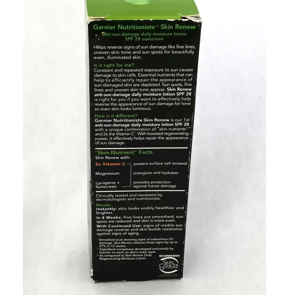 Garnier Nutrioniste Skin Renew Anti Sun Damage Dily Moisture Lotion 2.5 oz SPF28